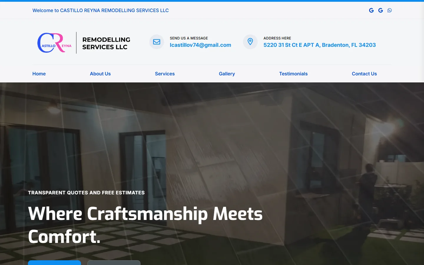 Homepage of Castillo Reyna Remodelling Services LLC
